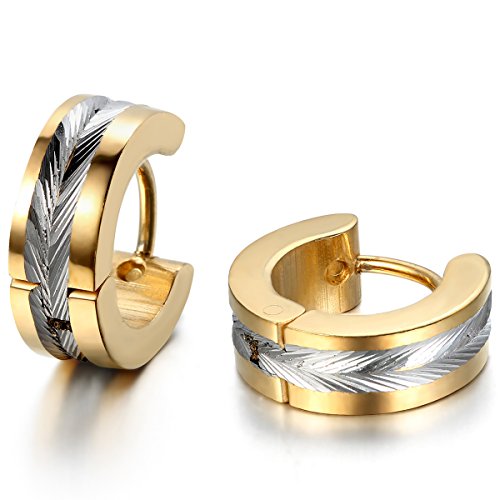 JewelryWe Schmuck Herren Ohrringe, Edelstahl, Glänzend Poliert Creolen Ohrstecker, Gold Silber von JewelryWe