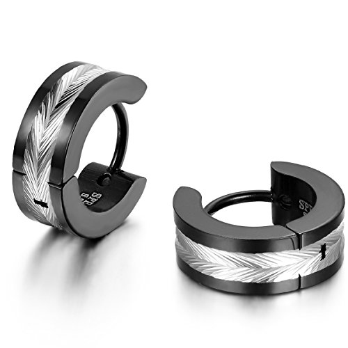 JewelryWe Schmuck Herren Ohrringe, Edelstahl, Glänzend Poliert Creolen Ohrstecker, Schwarz Silber von JewelryWe