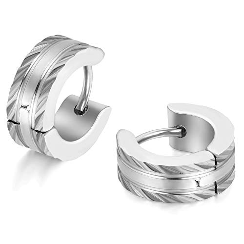 JewelryWe Schmuck Herren-Ohrringe, Edelstahl Creolen Gestüt Ohrstecker, Silber von JewelryWe