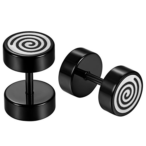JewelryWe Fake Plug Ohrstecker Herren: Edelstahl Spirale Wirbel Fakeplugs Tunnel Ohrringe Schraube Ohrstecker Helix Tragus Piercing Schwarz Weiß von JewelryWe