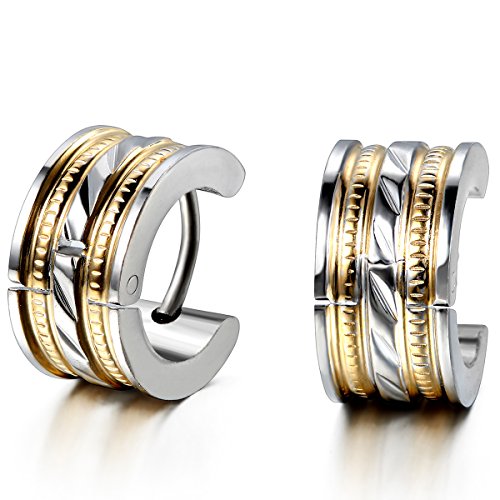 JewelryWe Schmuck Herren Ohrringe, Elegant Poliert Creolen Ohrstecker, Edelstahl, Gold Silber von JewelryWe