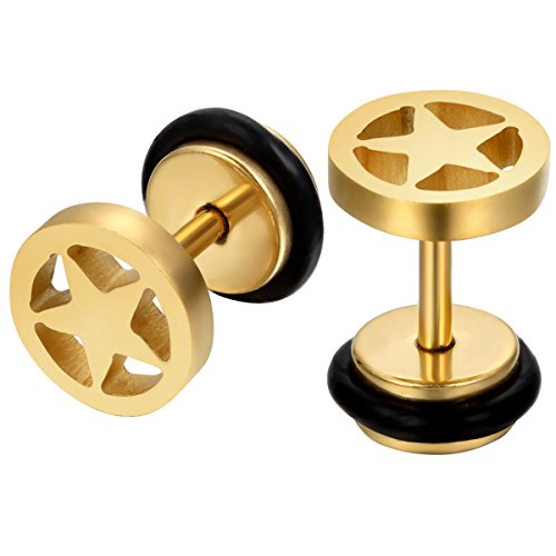 JewelryWe Schmuck Herren-Ohrringe, Stern Pentagramm Amulett Ohrstecker, Edelstahl, Gold von JewelryWe