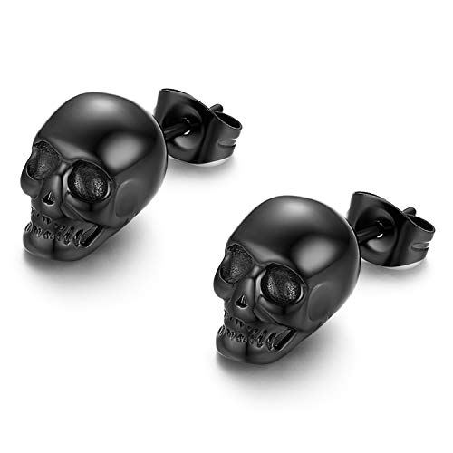 JewelryWe Schmuck Herren Ohrringe Edelstahl poliert Totenkopf Punk style hip hop Ohrstecker Ohrschmuck, Schwarz von JewelryWe