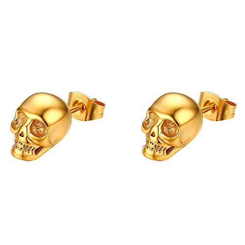 JewelryWe Schmuck Herren Ohrstecker, Edelstahl Totenkopf Schädel Punk Rock hip hop Ohrringe Ohr-Piercing für Männer Junge, Gold von JewelryWe