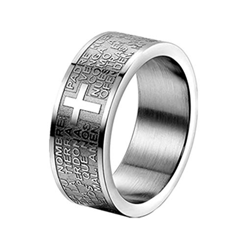 JewelryWe Schmuck Herren-Ring, Damen-Ring, Edelstahl, Bibel Gebet Kreuz, Silber, Größe 54 von JewelryWe