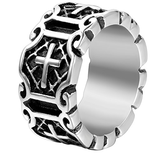 JewelryWe Schmuck Herren-Ring, Edelstahl, Retro Tribal Spiner Spinning Kreuz, Schwarz Silber - Größe 65 von JewelryWe