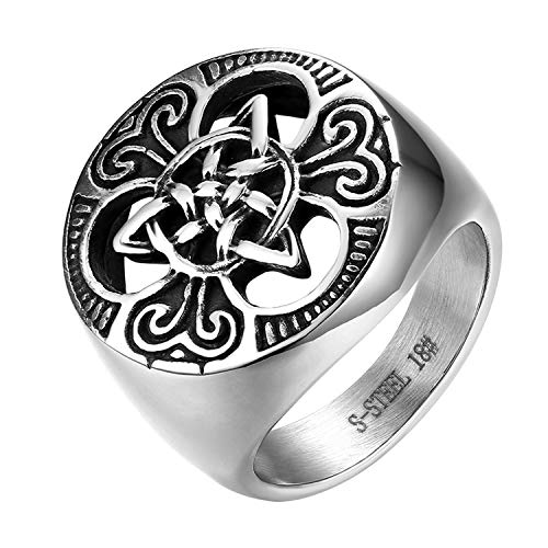 JewelryWe Schmuck Herren-Ring, Edelstahl Keltischer Knoten Triquetra Irischen Dreiecksknoten Gothic Siegelring Rund Ring, Silber, Größe 62 von JewelryWe