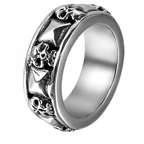 JewelryWe Schmuck Herren-Ring, Gotik Totenkopf Schädel Pyramide, Edelstahl, Schwarz Silber - Größe 54 von JewelryWe