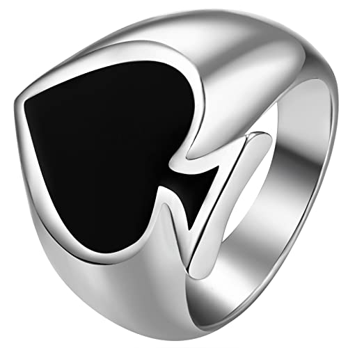 JewelryWe Schmuck Herren-Ring, Pik Ass Poker Herz Ring Edelstahl Siegelring Biker Band Bandring mit Gravur, Schwarz Silber Größe 54 von JewelryWe