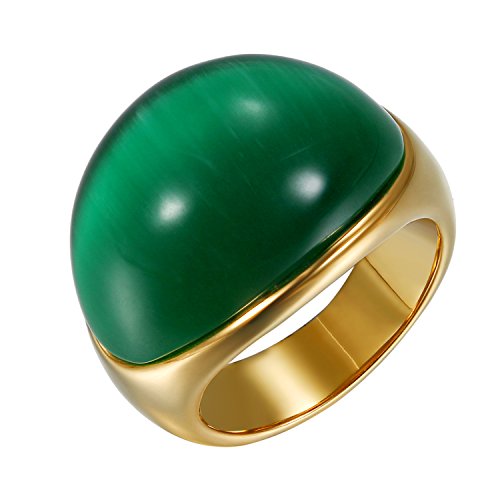 JewelryWe Schmuck Herren-Ring, Retro Edelstahl Katzenauge Stein Poliert Ring Band, Gold Grün - Größe 67 von JewelryWe