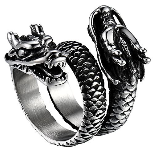 JewelryWe Schmuck Herren-Ring Drachen Edelstahl Drachenkörper Eröffnung Ringe mit Gravur Silber Hip hop Punk Größer 66 von JewelryWe
