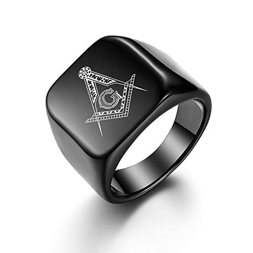 JewelryWe Schmuck Herren-Ring Edelstahl Freimaurer Poliert Siegelring Bandring Ringe mit Gravur Schwarz Größe 57 von JewelryWe