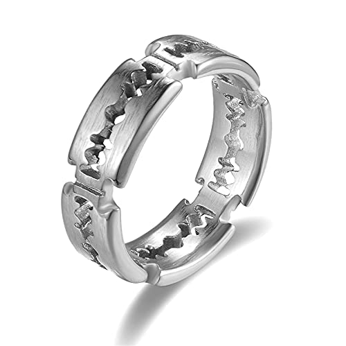 JewelryWe Schmuck Herren-Ring Edelstahl Rasierklinge Aushöhlen Ring für Männer Silber Gold Schwarz Größer 64mm von JewelryWe