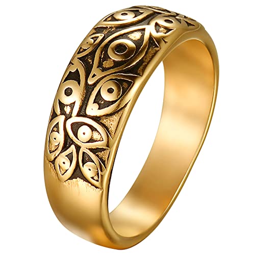 JewelryWe Schmuck Herren-Ring Edelstahl Retro Auge von Gott Teufel-Augen Männer Ringe Bandringe Gravur, Gold Größe 57 von JewelryWe