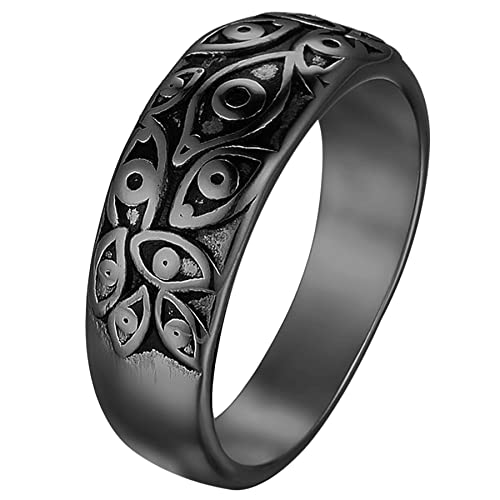 JewelryWe Schmuck Herren-Ring Edelstahl Retro Auge von Gott Teufel-Augen Männer Ringe Bandringe Gravur, Schwarz Größe 62 von JewelryWe