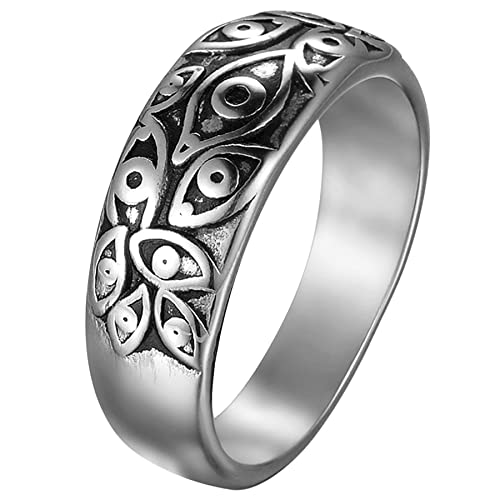 JewelryWe Schmuck Herren-Ring Edelstahl Retro Auge von Gott Teufel-Augen Männer Ringe Bandringe Gravur, Silber Größe 59 von JewelryWe