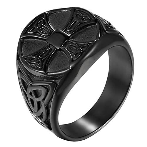 JewelryWe Schmuck Herren-Ring Edelstahl Vintage Wikinger Irische Trinity Keltische Knoten Kreuz Ringe Siegelringe Männer Bandringe Gravur, Schwarz Größe 57 von JewelryWe