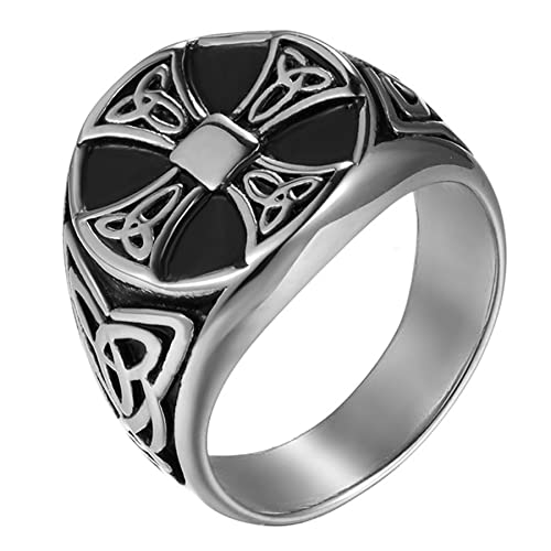 JewelryWe Schmuck Herren-Ring Edelstahl Vintage Wikinger Irische Trinity Keltische Knoten Kreuz Ringe Siegelringe Männer Bandringe Gravur, Silber Größe 59 von JewelryWe