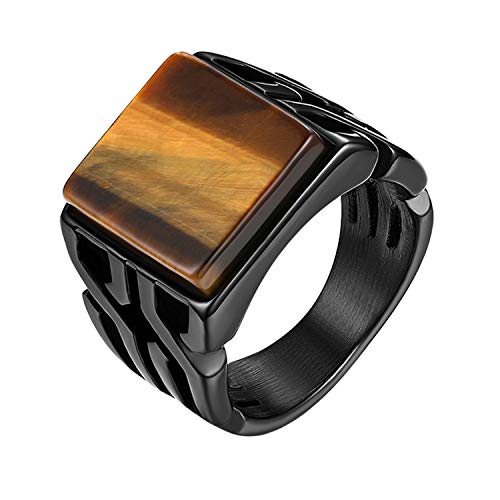 JewelryWe Schmuck Herren-Ring Retro Tiger-Auge Edelstahl Ring Band Siegelring Bandring Schwarz Größe 65 von JewelryWe
