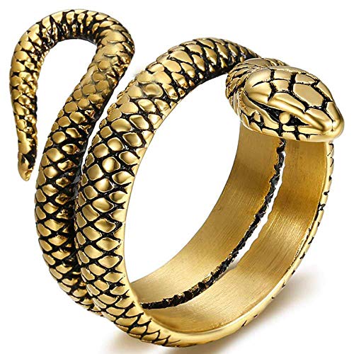 JewelryWe Schmuck Herren-Ring Schlange Ring Edelstahl Zweireihig Öffnung Band Retro Vatertag Geschenk Gold Größer 60 von JewelryWe