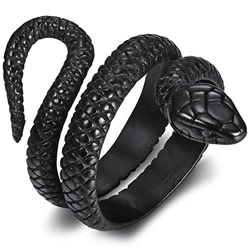 JewelryWe Schmuck Herren-Ring Schlange Ring Edelstahl Zweireihig Öffnung Band Retro Schwarz Größer 66 von JewelryWe