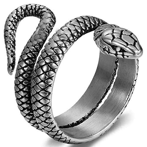 JewelryWe Schmuck Herren-Ring Schlange Ring Edelstahl Zweireihig Öffnung Band Retro Silber Größer 60 von JewelryWe