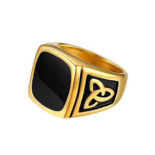 JewelryWe Schmuck Herren-Ring mit Gravur, Irischen Dreiecksknoten Trinity Keltisch Knoten Siegelring Edelstahl Emaille Ringe, Schwarz Gold Größe 59 von JewelryWe