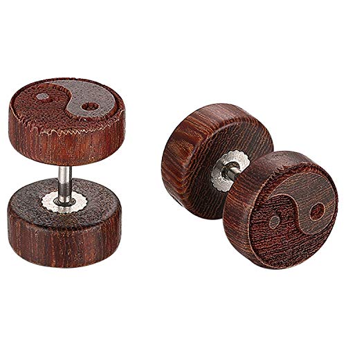 JewelryWe Holz Ohrstecker Yin Yang: Herren Damen Holz Kreis Ohrstecker Tai Chi Yin und Yang Edelstahl Fake Plug Tunnel Barbell Ohrringe Ohr Piercing Braun von JewelryWe