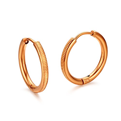 JewelryWe Creolen Ohrringe Edelstahl Streifen: 20mm Klassische Klapp-Creolen Rund Hängend Ohrstecker Ohrhänger Ohrschmuck für Damen Herren Rosegold von JewelryWe