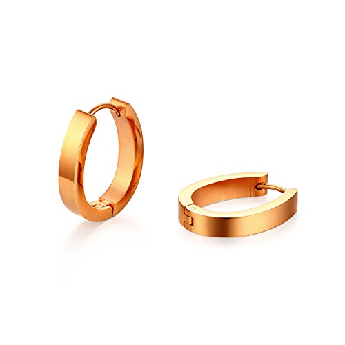 JewelryWe Schmuck Klassische Creolen Ohrringe Ohrhänger Edelstahl Matt Klapp-Creolen 4mm breit Ohrschmuck für Damen Herren Rosegold von JewelryWe