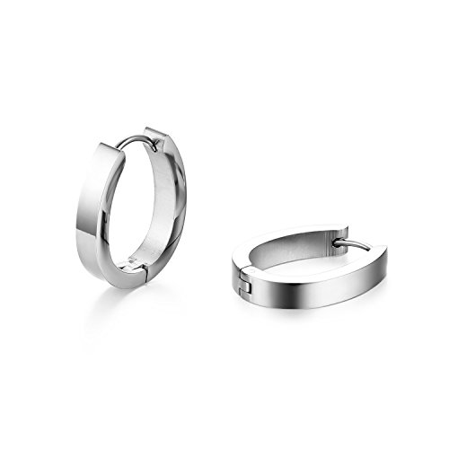 JewelryWe Schmuck Klassische Creolen Ohrringe Ohrhänger Edelstahl Matt Klapp-Creolen 4mm breit Ohrschmuck für Damen Herren Silber von JewelryWe