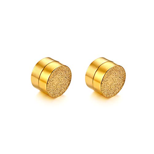 JewelryWe Schmuck Magnet Ohrringe Edelstahl sandgestrahlt Fake Plug Magnetisch Rund Ohrstecker Tunnel Non-Piercing Ohrclips für Herren Damen Gold von JewelryWe