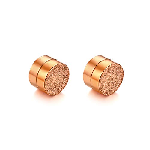 JewelryWe Schmuck Magnet Ohrringe Edelstahl sandgestrahlt Fake Plug Magnetisch Rund Ohrstecker Tunnel Non-Piercing Ohrclips für Herren Damen Rosegold von JewelryWe