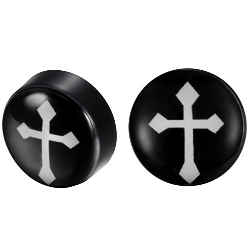 JewelryWe Schmuck Magnet Ohrstecker, Klassiker Kreuz Edelstahl Runde Fakeplugs Fake Plug Magnetische Ohrringe Ohrclip Clips Kein Ohrloch Piercing für Herren Damen, Schwarz Weiß von JewelryWe