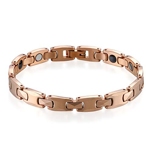 JewelryWe Schmuck Magnet Therapie Kugel Perle Perlen Wolframcarbid Wolfram Armband I Rechteck Link Handgelenk Rosegold Poliert Charm Damen von JewelryWe