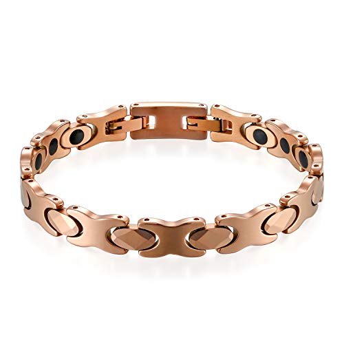 JewelryWe Schmuck Magnet Therapie Kugel Perle Perlen Wolframcarbid Wolfram Armband Kreuz X Oval Link Handgelenk Rosegold Poliert Charm Damen von JewelryWe