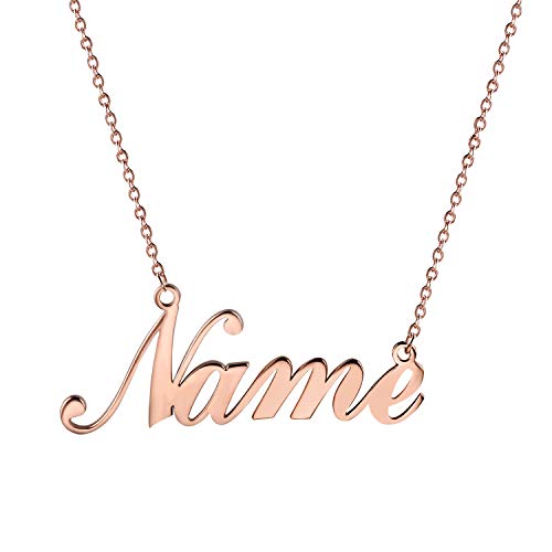 JewelryWe Schmuck Namenskette Damen Edelstahl Personalisierte Kette Halskette mit Name, Geschenk für Frauen, Freundin, Mutter, Schwester (Rosegold) von JewelryWe