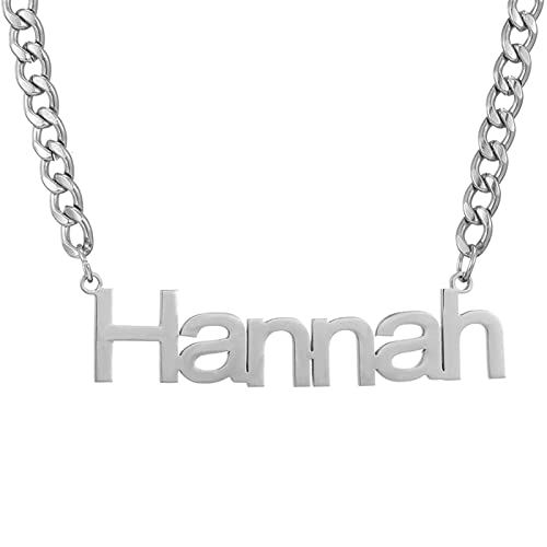 JewelryWe Schmuck Namenskette Damen Edelstahl Personalisierte Halskette Panzerkette Kubanische Kette mit Fettgedruckt Namen, Geschenk für Frauen Mädchen Freundin Mutter Schwester (Silber) von JewelryWe