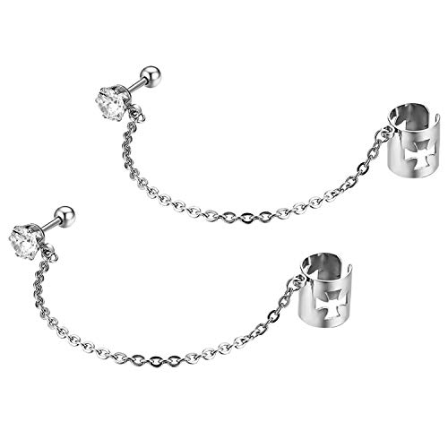 JewelryWe Schmuck Ohrklemme mit Kette Edelstahl Zirkonia Eisernes Kreuz Ohrringe Ohrclips Ohr Manschetten Fake Piercing Ohrstecker für Damen Herren Silber JewelryWe Schmuck Ohrklemme mit Kette Edelstahl Zirkonia Eisernes Kreuz Ohrringe Ohrclips Ohr Manschetten Fake Piercing Ohrstecker für Damen Herren Silber von JewelryWe