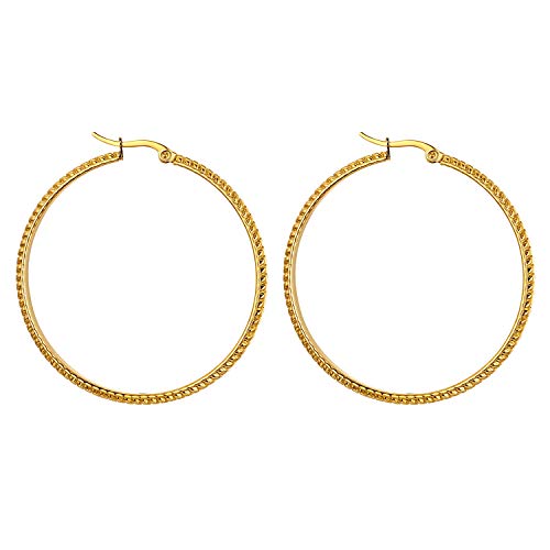 JewelryWe Schmuck Ohrringe Damen Creolen Edelstahl Einzigartige Runde Ring-Ohrringe Ohrhänger Ohrstecker für Frauen Mädchen Gold- Durchmesser: 45 mm von JewelryWe