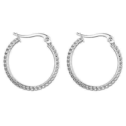 JewelryWe Schmuck Ohrringe Damen Creolen Edelstahl Einzigartige Runde Ring-Ohrringe Ohrhänger Ohrstecker für Frauen Mädchen Silber- Durchmesser: 20 mm von JewelryWe
