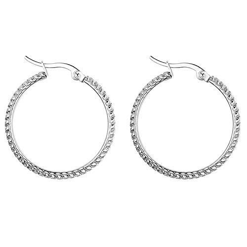 JewelryWe Schmuck Ohrringe Damen Creolen Edelstahl Einzigartige Runde Ring-Ohrringe Ohrhänger Ohrstecker für Frauen Mädchen Silber- Durchmesser: 25 mm von JewelryWe