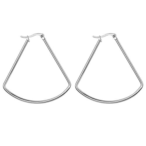 JewelryWe Schmuck Ohrringe Damen Creolen Edelstahl große Fächer Fächerförmige Ohrhänger Ohrstecker Ohr-Piercings für Frauen Mädchen Silber- Breite: 45 mm von JewelryWe