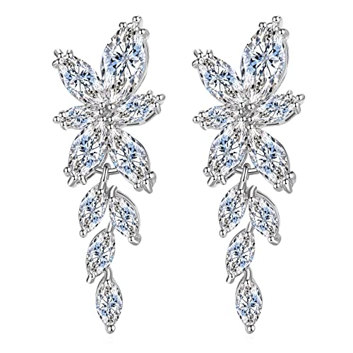 JewelryWe Schmuck Ohrringe Damen Elegant Glänzend Blumen Blumenrebe Zirkonia Ohrstecker für Hochzeit Braut Brautjungfern Silber von JewelryWe