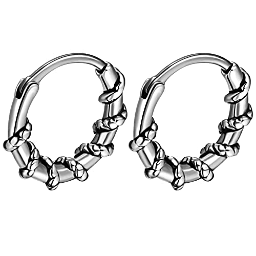 JewelryWe Schmuck Ohrringe Herren Creolen Retro Gothic Reben Wicklung Edelstahl Ohrstecker Ohrhänger Hiphop Punk Silber von JewelryWe