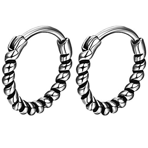 JewelryWe Schmuck Ohrringe Herren Creolen Retro Gothic Twisted Verdreht Edelstahl Ohrstecker Ohrhänger Hiphop Punk Silber von JewelryWe