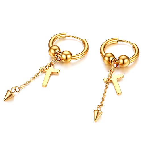JewelryWe Kreuz Spike Creolen Ohrringe: Gold Edelstahl Huggie Creolen mit Kugeln & Baumende Kreuz Spike Lange Kette Gothic Punk Rock Hängende Ohrringe Quaste Ohrhänger Schmuck für Herren Damen JewelryWe Kreuz Spike Creolen Ohrringe: Gold Edelstahl Huggie Creolen mit Kugeln & Baumende Kreuz Spike Lange Kette Gothic Punk Rock Hängende Ohrringe Quaste Ohrhänger Schmuck für Herren Damen von JewelryWe