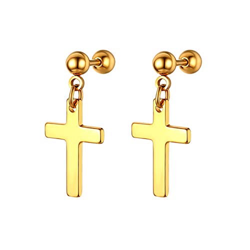 JewelryWe Schmuck Ohrstecker Herren Damen Edelstahl Punk Kreuz Ohr Anhänger Ohrpiercing Ohrringe Stud Barbell Schraub Unisex gold von JewelryWe