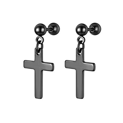 JewelryWe Schmuck Ohrstecker Herren Damen Edelstahl Punk Kreuz Ohr Anhänger Ohrpiercing Ohrringe Stud Barbell Schraub Unisex schwarz von JewelryWe