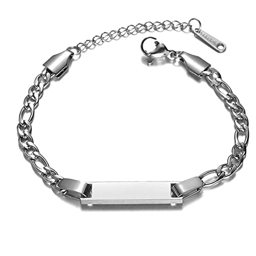 JewelryWe Schmuck Herren Armband mit Gravur, Personalisierte Edelstahl Figarokette Partner Freundschaftsarmband Paar Armkette Armreif Geschenk Silber von JewelryWe
